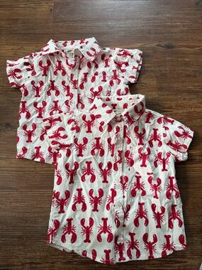 Kids Button-Down Shirt with Red Lobster Print - White twin 2t